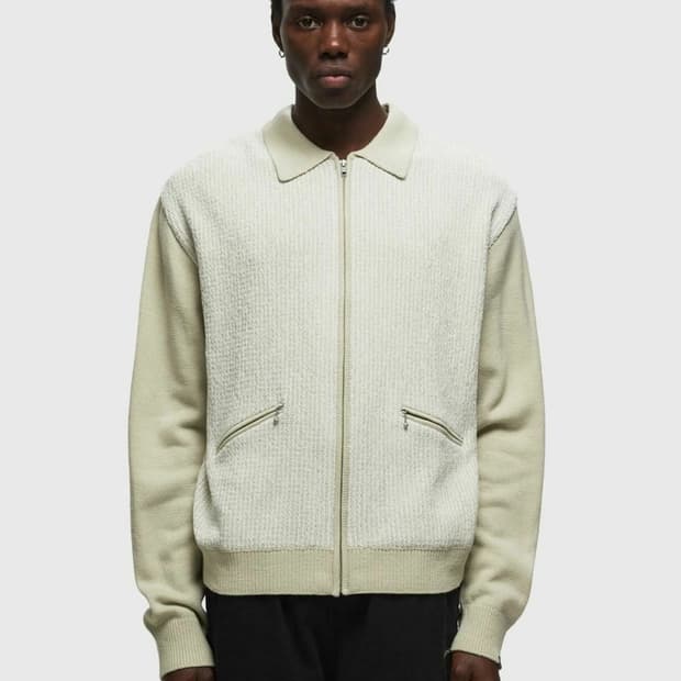 디스이즈네버댓 23FW 올리브 아이보리 배색 집업 니트 M size