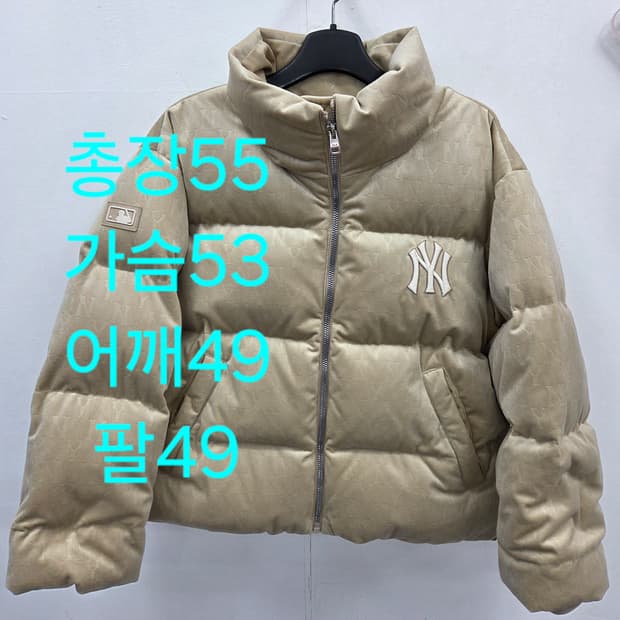 XS MLB 뉴욕 양키스 숏패딩 베이지 벨벳크롭패딩