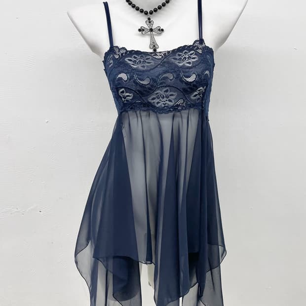 네이비 시어 언발 슬립