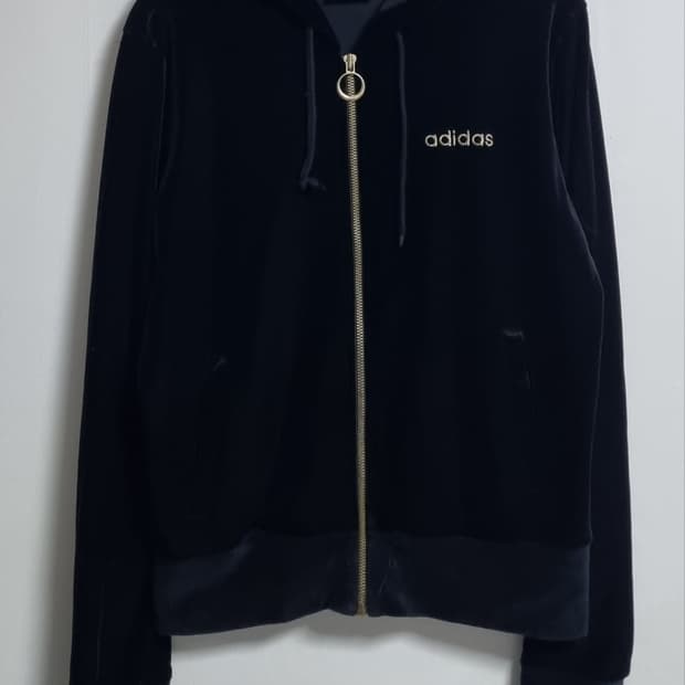 90 (S) 아디다스 빈티지 블랙 벨루아 후드집업
