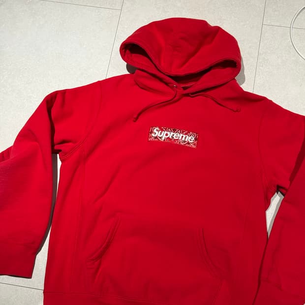 슈프림 반다나 박스로고 후드 M 레드