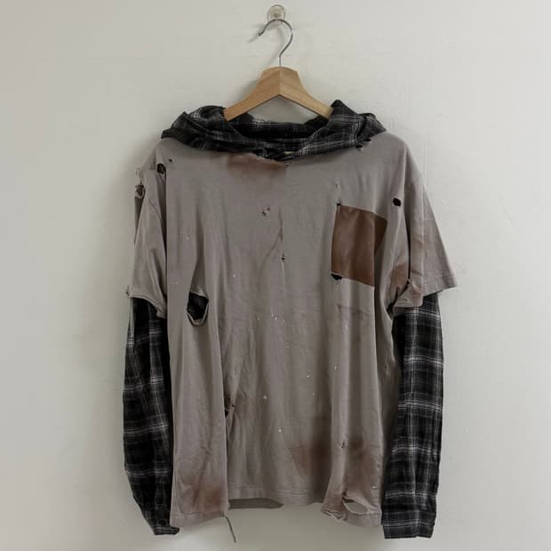 Grunge distressed tees (레이어드 후드포함)