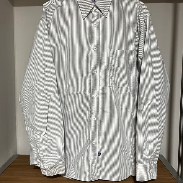 노스페이스 퍼플라벨 버튼 다운 스트라이프 필드 셔츠 아스팔트 그레이 XL