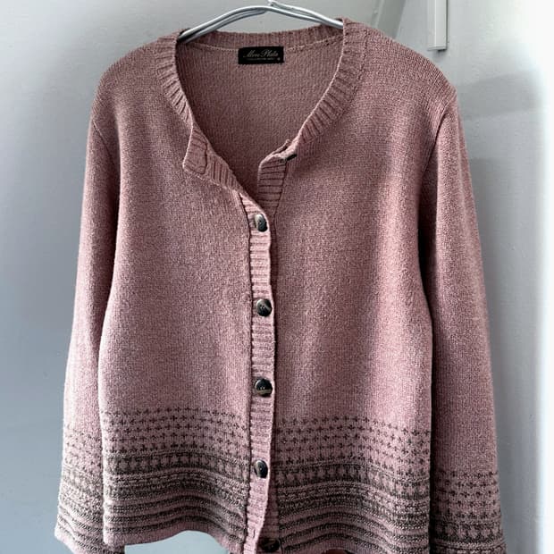 Pattern knitted alpaca crew neck jacket