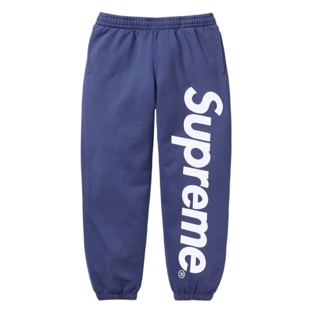 슈프림 사틴 아플리케 스웨트팬츠 워시드 네이비 - 23FW
