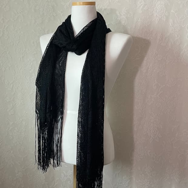 미셸클랑 레이스 프린지 숄 스카프 / 블랙 시스루 숄