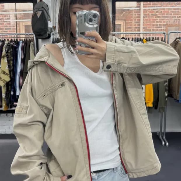 빈티지 코튼 베이지 바람막이 후드자켓 빈티지모리걸