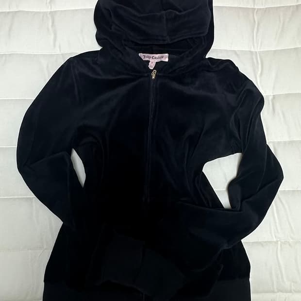 주시꾸뛰르 벨벳 큐빅 후드집업 블랙 S 딱붙 슬림핏 y2k 빈티지 갸루