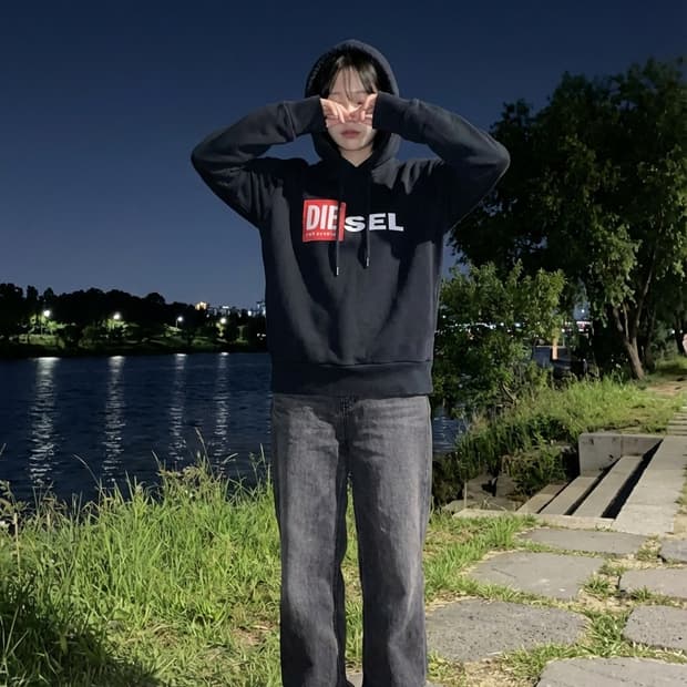 디젤 로고 프린트 후디 스웻셔츠