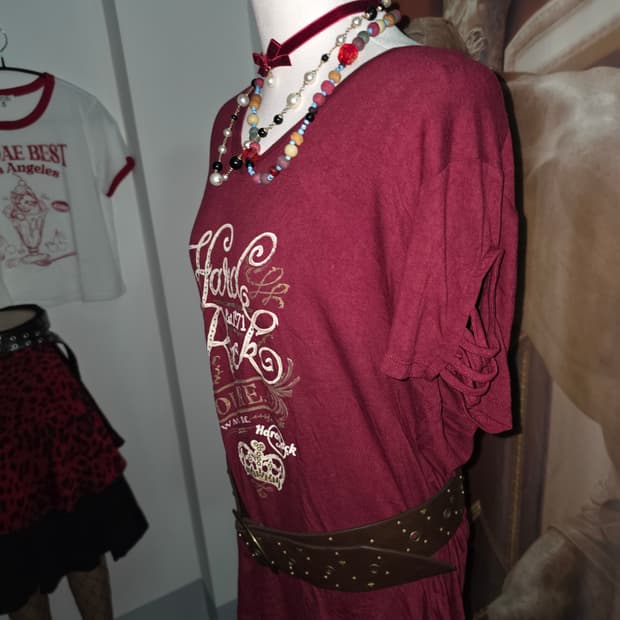 HARD ROCK COUTURE 비스코스 와이드 V넥 티셔츠