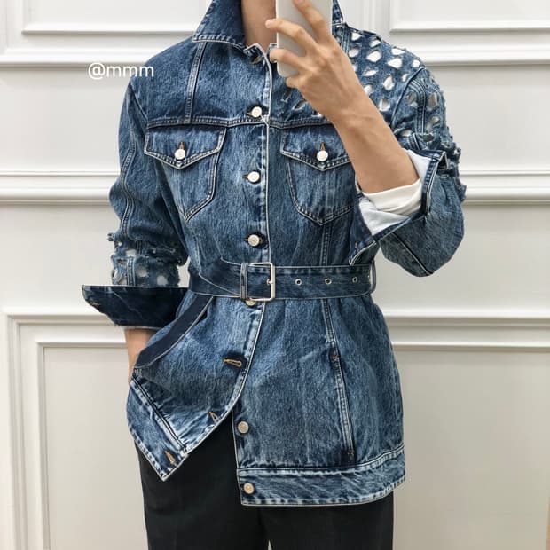 마르지엘라/벨티드 데님 자켓
