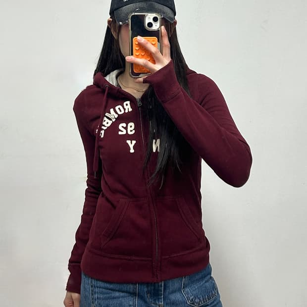 아베크롬비 y2k 아치로고 후드집업 버건디