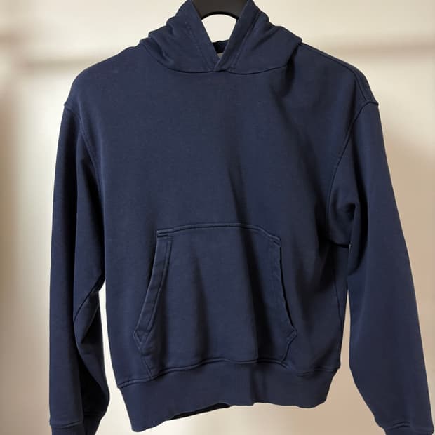 Gu 워시드 쇼트 후드티 네이비