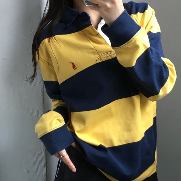 Polo 폴로 랄프로렌 옐로우 단가라 럭비셔츠