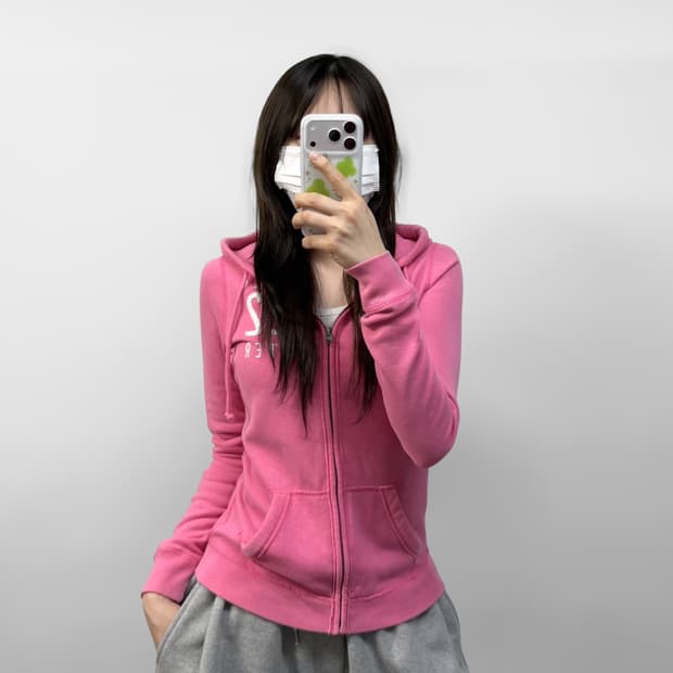 홀리스터 스펠 로고 후드집업 핑크