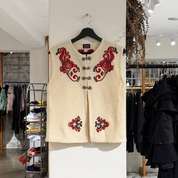 빈티지 아이보리 노르웨이 울 베스트