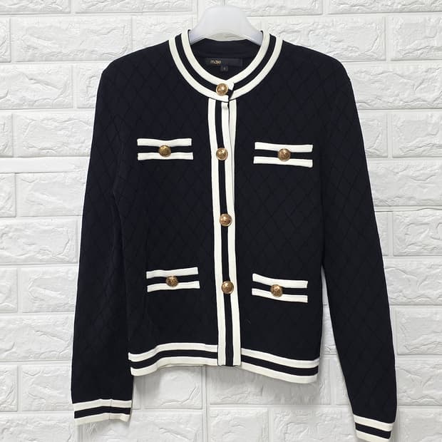 택포_ 마쥬 블랙 다이아몬드 퀼팅 금장 가디건 S