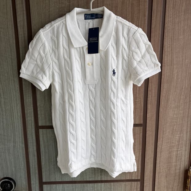 [새상품]폴로 랄프로렌 자수로고 케이블 반팔 니트 화이트 S,M