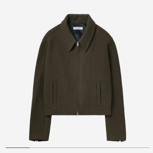 (2)논노드 크롭 디테일 울 자켓 스트라이프 브라운