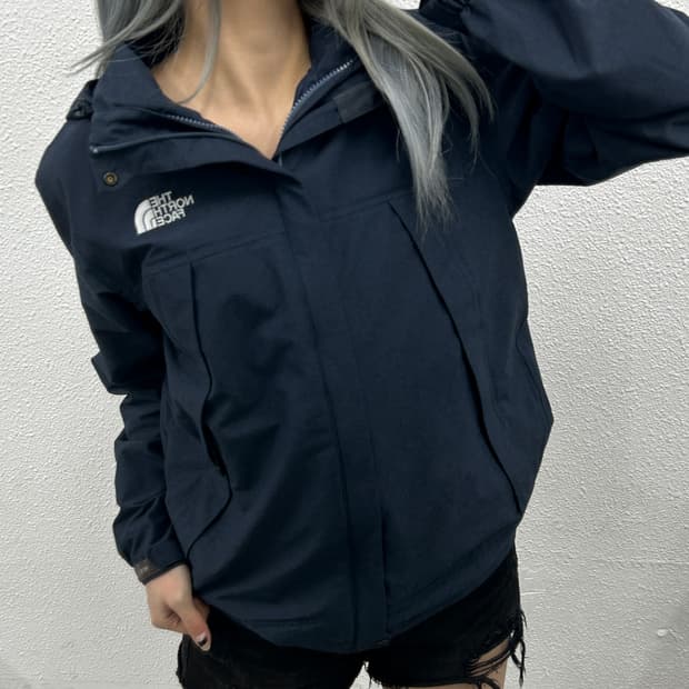노스페이스 로고 딥네이비 후드 바람막이 95