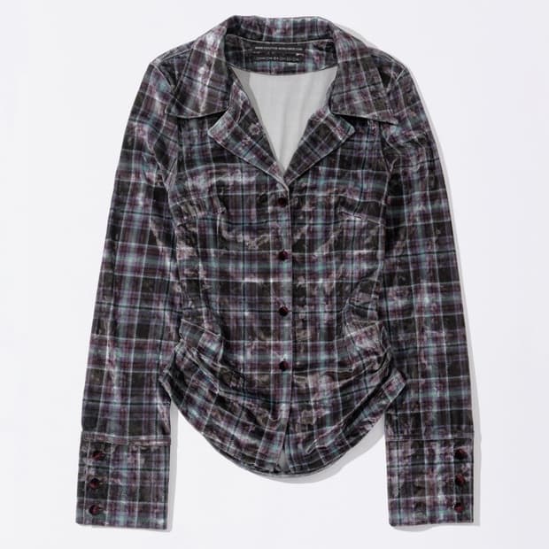 스컬프터 Velour Collar Shirt Purple Check