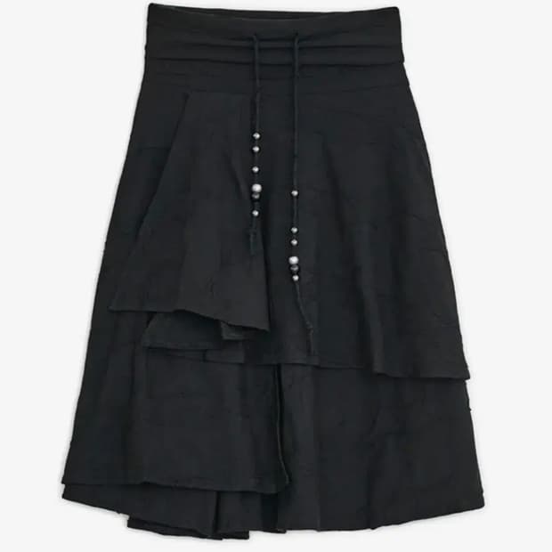 허그유어스킨 스타 플레어드 미디 스커트 블랙