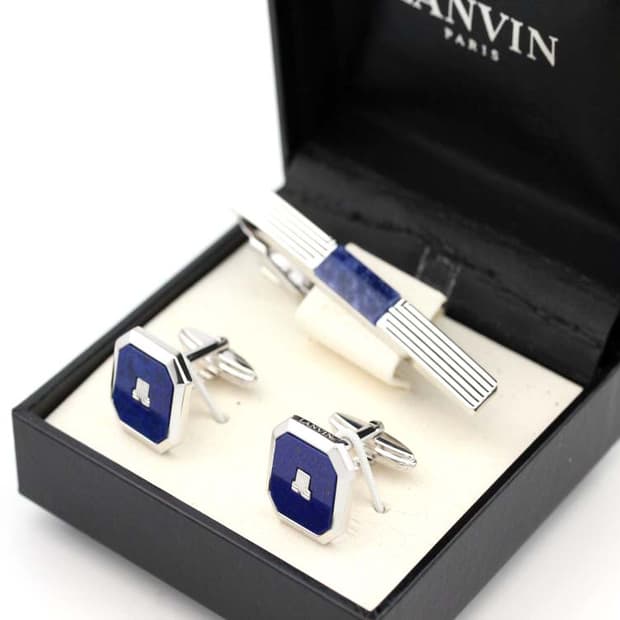 랑방 A등급 6cm 라피스 원석 명품 넥타이핀 커프스 세트