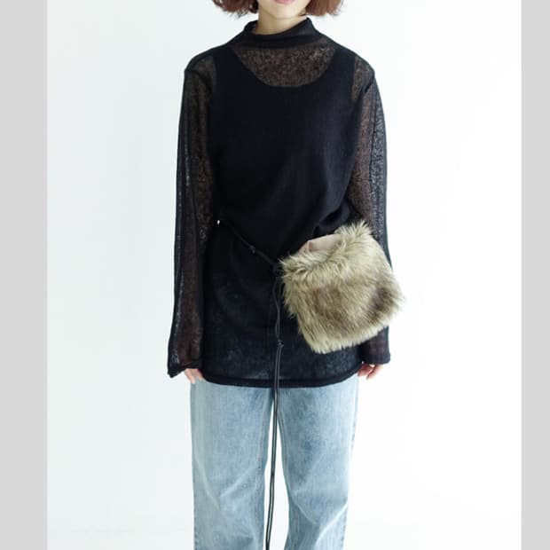 mixed yarn sheer knit(black)