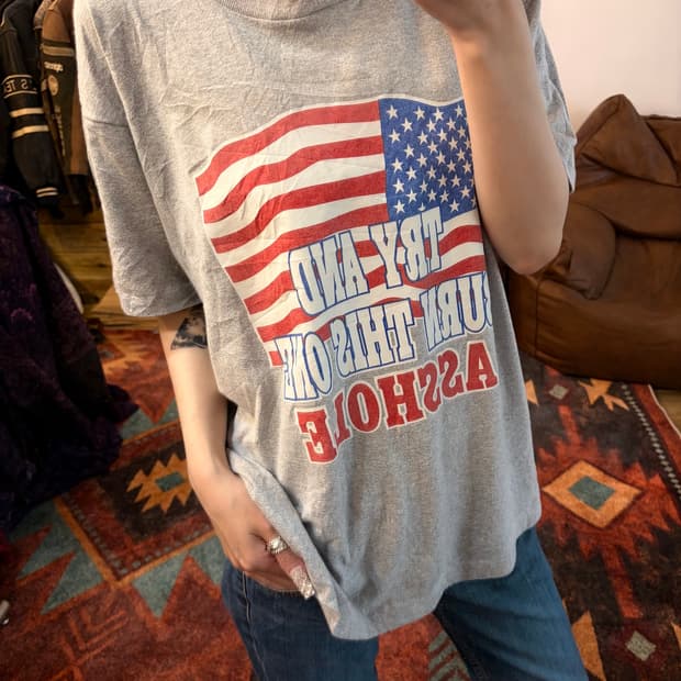 빈티지 USA 국기  프린트 반팔 티셔츠