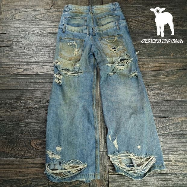 [선데이오프클럽] 24 S/S 더블 웨이스트 디스트레스드 진 M22075