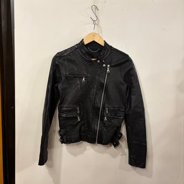 램스킨 사선레더자켓