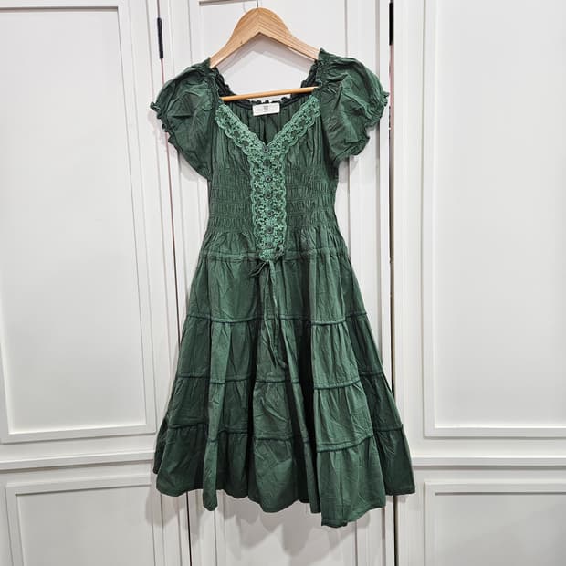 그린 레이스 셔링 롱원피스