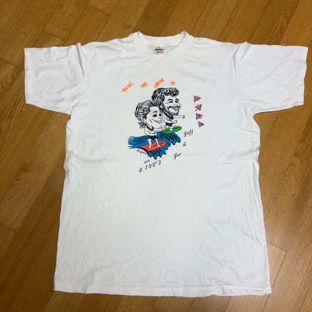 90s 뮤리나 USA 마우이 서핑 캐리커처 반팔 티셔츠