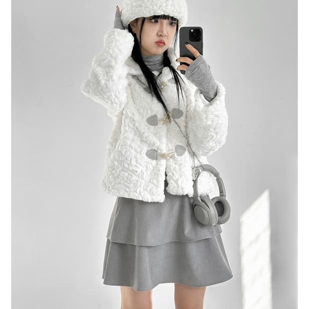 히키모드 마일드 그레이 2단 캉캉 플레어 스커트 새상품