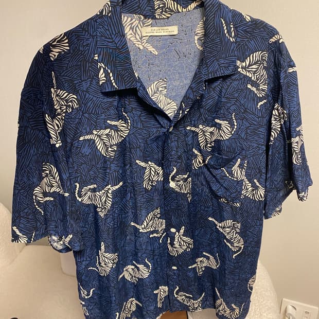 올드조 실크 오픈카라 셔츠 네이비