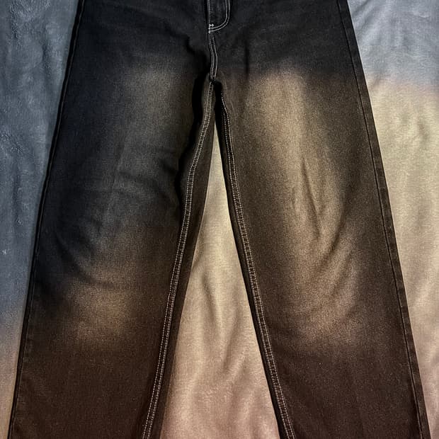 트릴리온 워싱 와이드 데님 팬츠 옐로우 블랙 L 