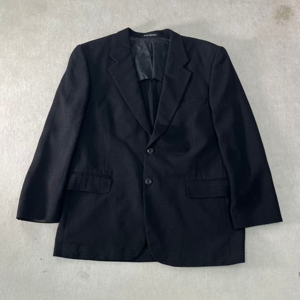 100 입생로랑 90s 시어서커 블랙 투버튼 블레이저 자켓