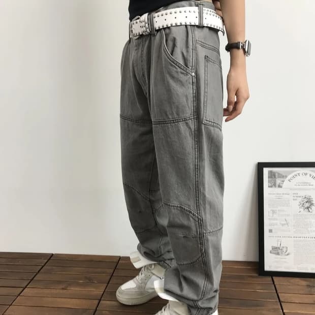 Double 4 Knee Detail Grey Denim