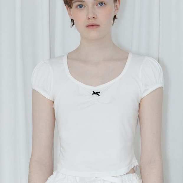 ROUND SHIRRING T-SHIRT (WHITE)