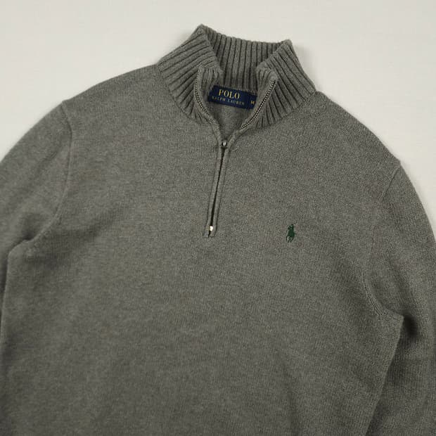M(95)폴로 랄프로렌 코튼 반집업니트 그레이
