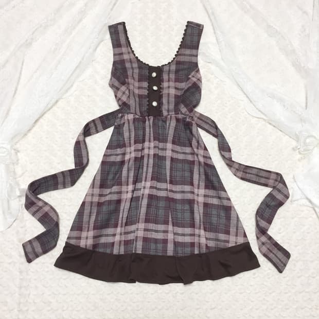 빈티지 엑시즈팜 체크 리본 원피스