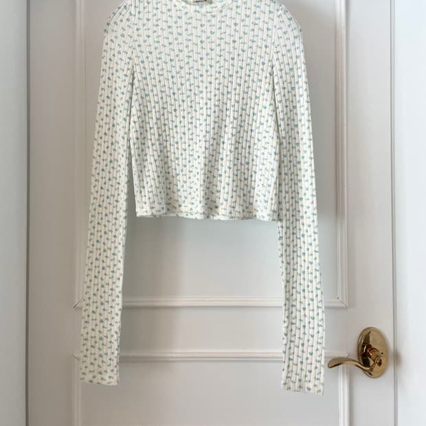 Alte 알테 플라워 패턴 크롭 긴팔 티셔츠