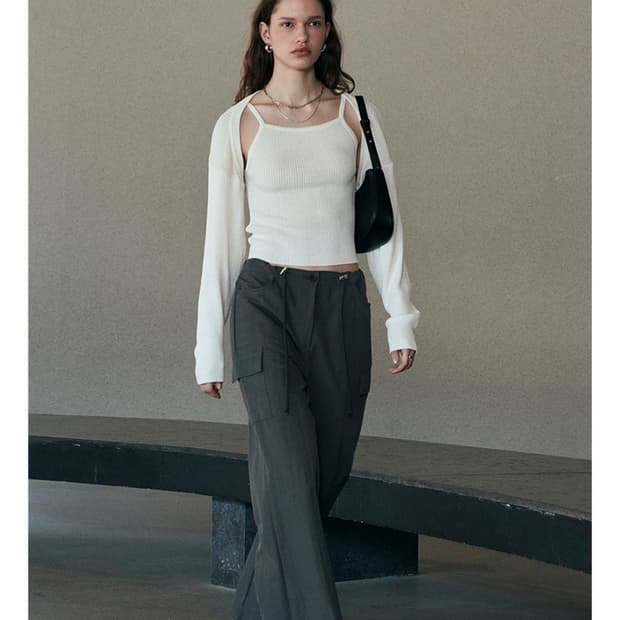 Neev Nylon Wide Cargo Pants (Charcoal) 