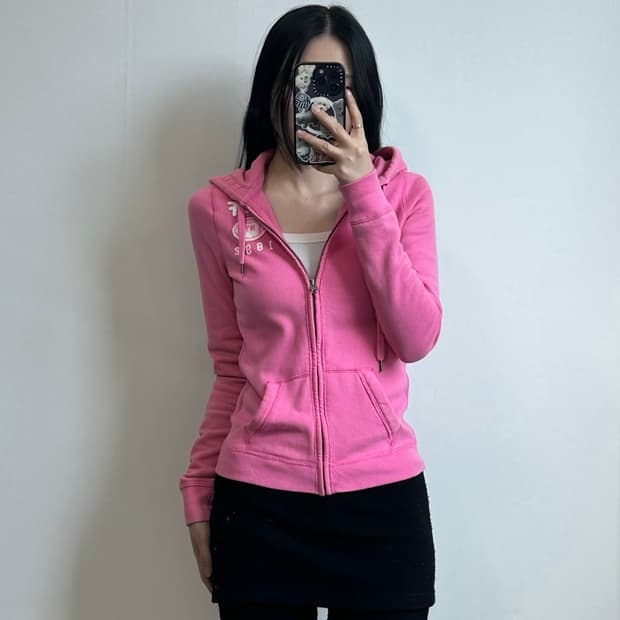 아베크롬비 y2k 와투케 핑크 딱붙 후드집업