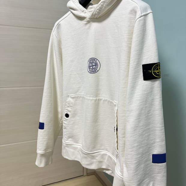 스톤아일랜드X슈프림 콜라보 화이트 리플렉터 후드티 Xl