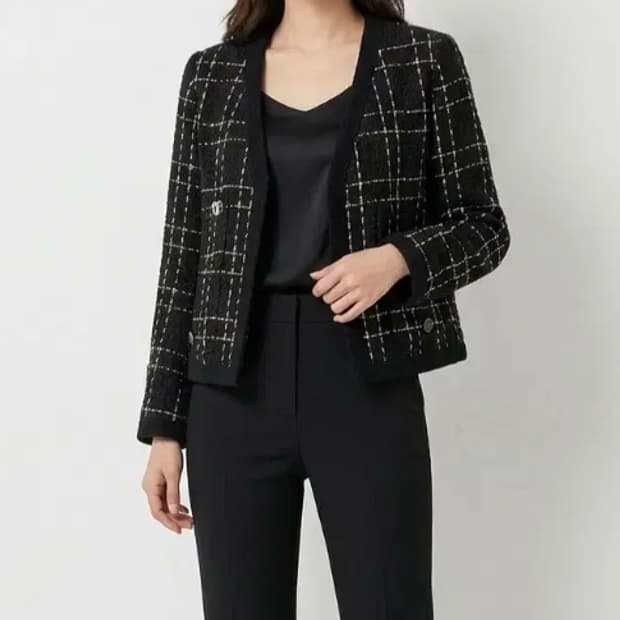 로마네꽁티 골드 체크 트위드 자켓(M)