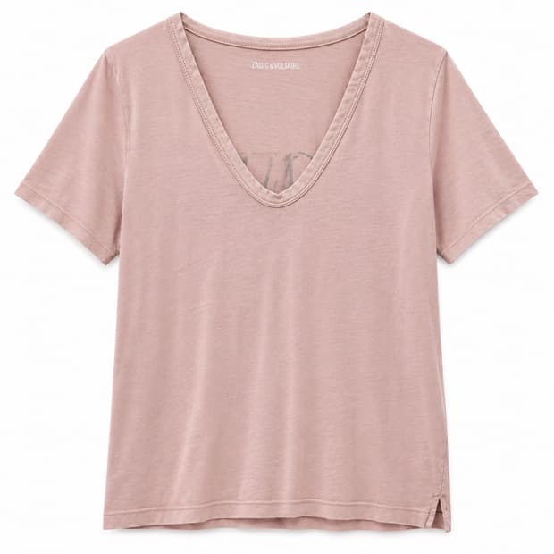 쟈딕앤볼테르 모달 골드 러브 프린트 핑크 티셔츠 S