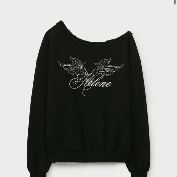 헬레네파리스 엔젤 레터링 원 숄더 스웨트셔츠 블랙 