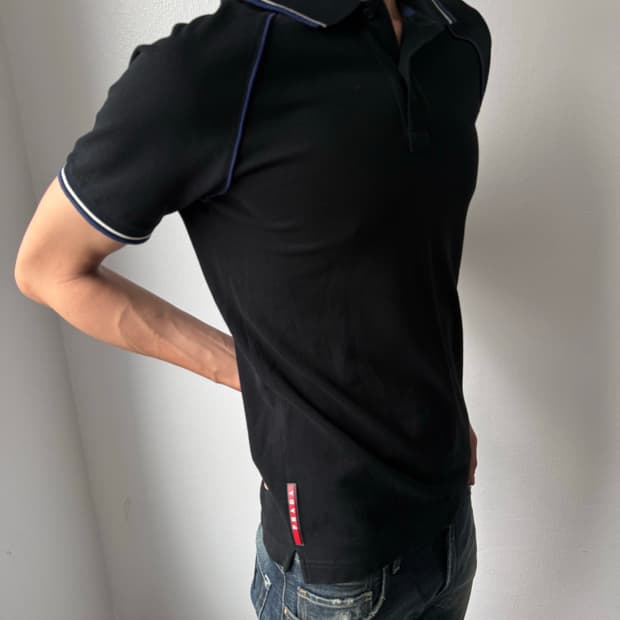 Prada archive red tab piping polo shirt