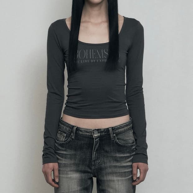 택o) 보헤미안서울 페일 프린티드 롱슬리브 차콜 S